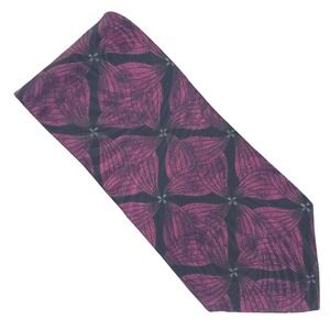 GIORGIO ARMANI Mens Italian Silk‎ Tie Fuschia Black Floral Abstract Wide Luxury